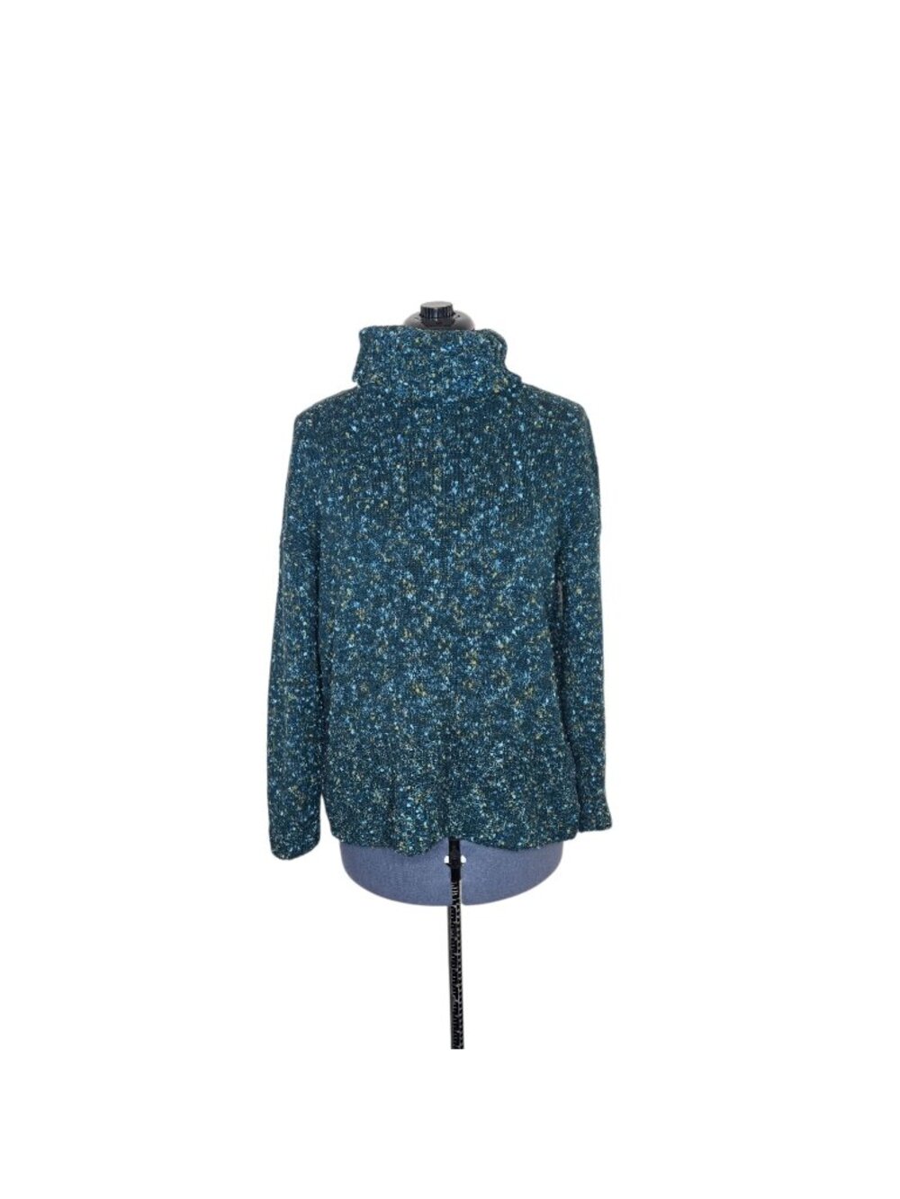 Soft Surroundings Nixie Sweater Womens Teal Speckled Cowl Neck Cotton Blend Smal